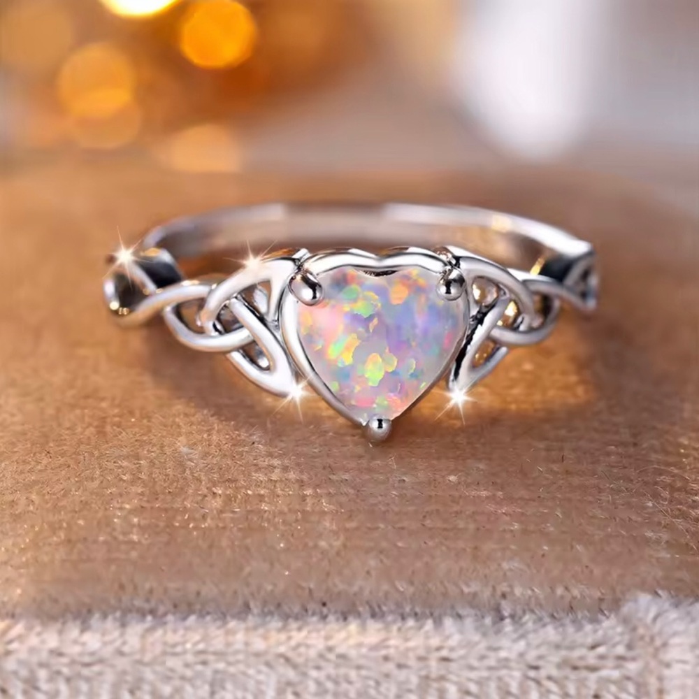 Sterling Silver Heart Opal Ring